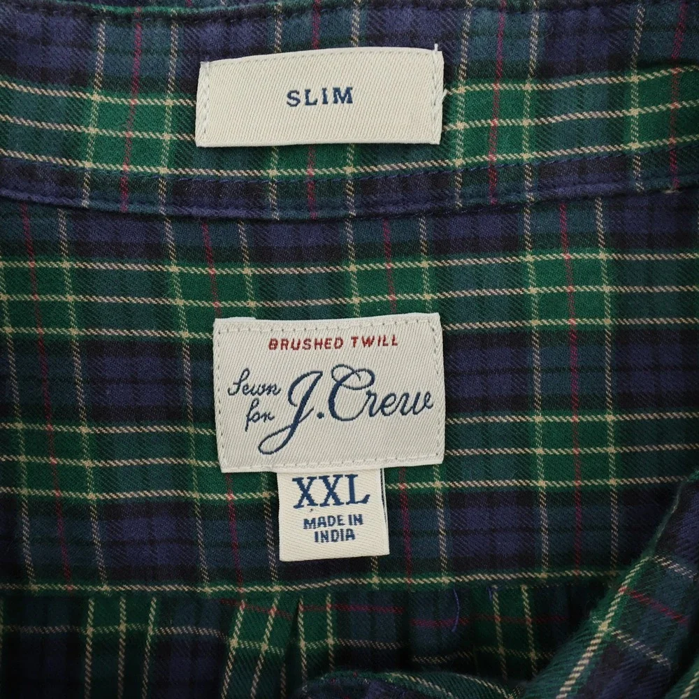 J Crew Brushed Twill Plaid Flannel Shirt Long Sleeve Button Down  Mens‎ Slim XXL
